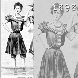 Bathing Suit - Victorian Reproduction PDF Pattern - 1890's -   made from original 1898 pattern