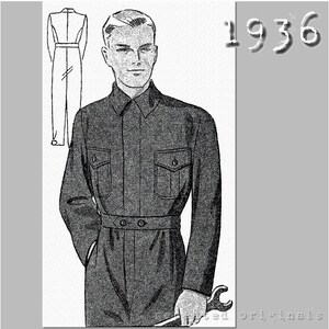 Men's Overalls (Boiler or Mechanics Suit)- Chest: 104cm  - 1930's - Vintage Reproduction PDF Pattern -  made from original 1936 Pattern