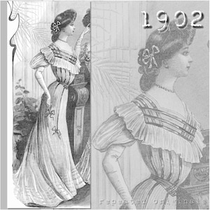 Ball Gown -  Edwardian Reproduction PDF Pattern - 1900&#39;s - made from original 1902 La Mode Illustrée pattern
