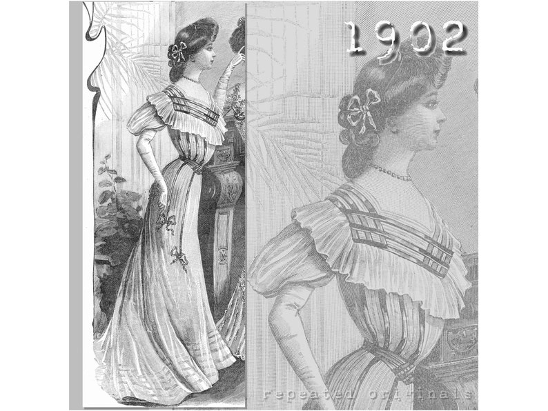 Edwardian Evening Dress History | Ballgowns, Dinner Dress     Ball Gown -  Edwardian Reproduction PDF Pattern - 1900s - made from original 1902 La Mode Illustrée pattern  AT vintagedancer.com