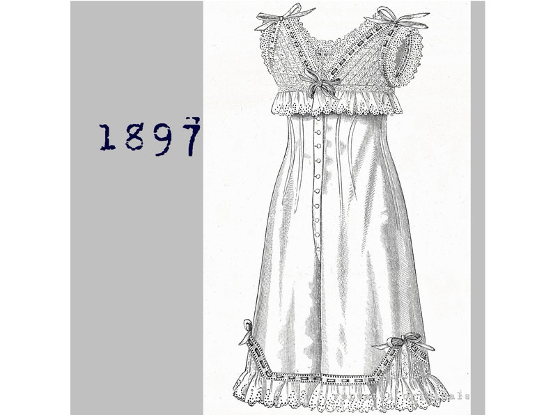 Victorian Lingerie History – Corset, Chemise, Petticoats, Underwear     Combinations with embroidered yoke  - Victorian Reproduction PDF Pattern - 1890s -  made from original 1897La Mode Illustree  pattern  AT vintagedancer.com