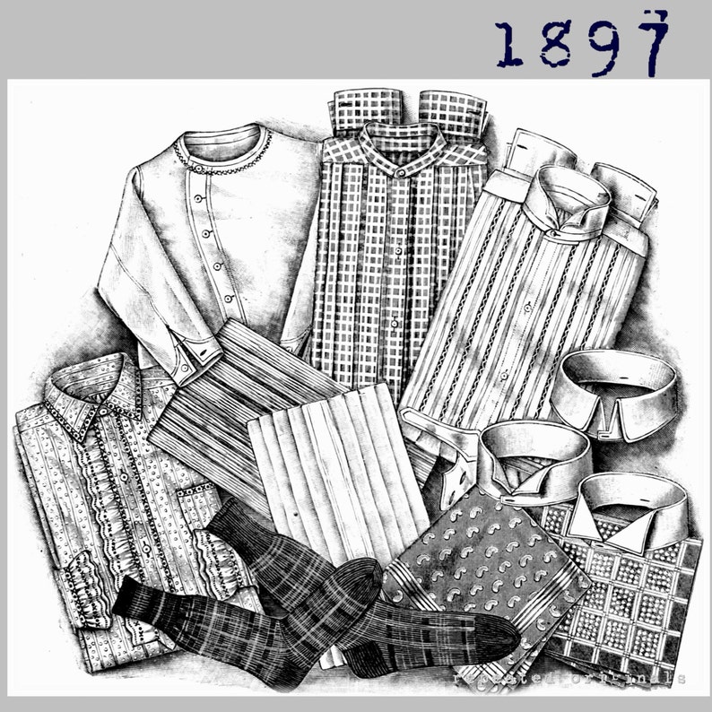 Victorian Sewing Patterns- Dress, Blouse, Hat, Coat, Lingerie     Mens Shirts Shirt Fronts and Collars - Victorian Reproduction PDF Pattern - 1890s - made from original 1897 La Mode Illustree  pattern  AT vintagedancer.com