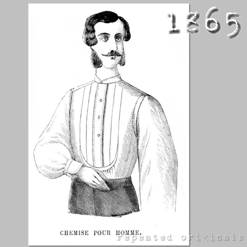 Men’s Vintage Reproduction Sewing Patterns     Mans shirt - Victorian Reproduction PDF Pattern - 1860s -  made from original 1865 La Mode Illustree  pattern  AT vintagedancer.com