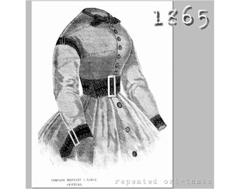 High waisted dress with wide belt - Victorian Reproduction PDF Pattern - 1860's -  made from original 1865 La Mode Illustree  pattern