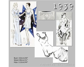 Nightgown, Combinations, Camisole and Panties (Bust 102cm/40") 1930's - Vintage Reproduction PDF Pattern -  made from original 1939 Pattern