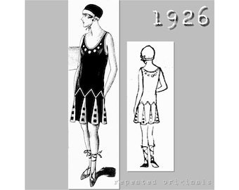 Lady's 2 Piece Swimming Costume, Bathers, Cossie. Togs  -  Vintage Reproduction PDF Pattern - 1920's - made from original 1926 pattern