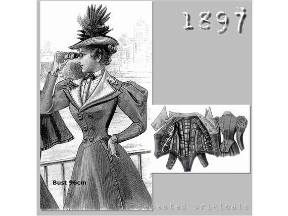 Tailored Suit- Skirt and Jacket- 96 cm Bust-  Victorian Reproduction PDF Pattern- 1890's-  made from original 1897 pattern