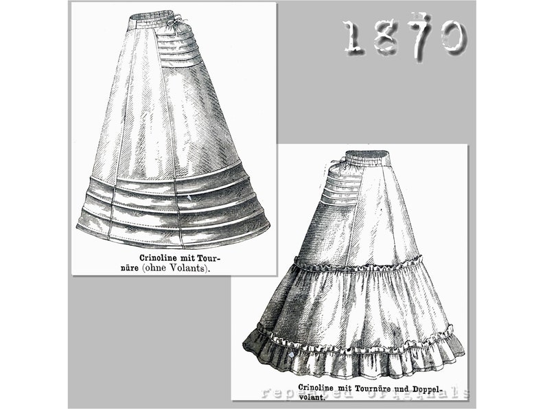 Victorian Lingerie – Underwear, Petticoat, Bloomers, Chemise     Crinoline with Tournure Bustle and Flounces - Victorian Reproduction PDF Pattern - 1870s -  made from an original 1870 Der Bazar pattern  AT vintagedancer.com