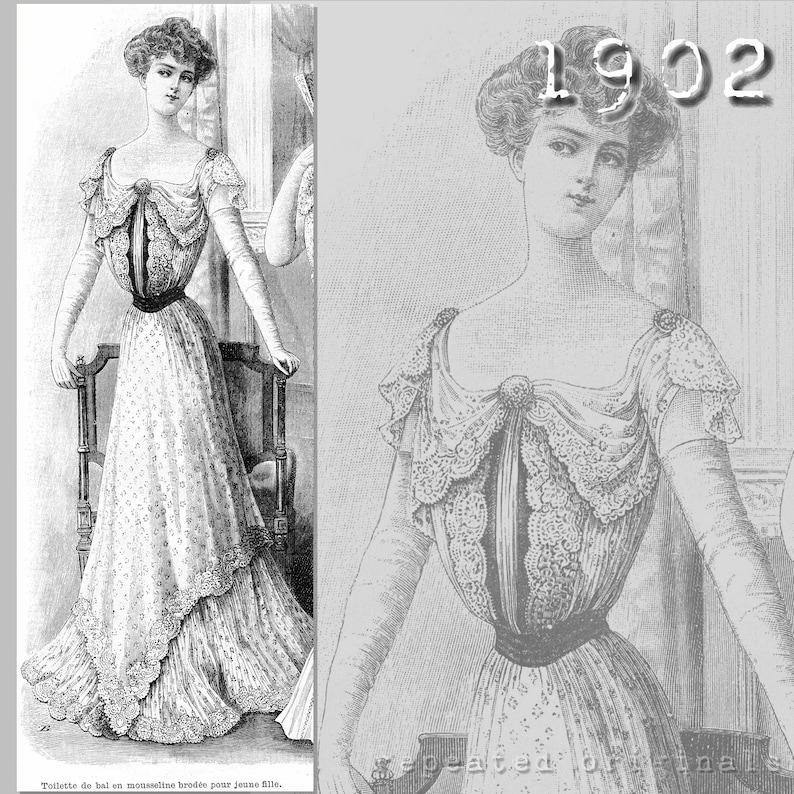 Edwardian Sewing Patterns- Dresses, Skirts, Blouses, Costumes 1902 Ball Gown - Edwardian Reproduction PDF Pattern - 1900s - made from original 1902 La Mode Illustr&eacute;e pattern $14.26 AT vintagedancer.com