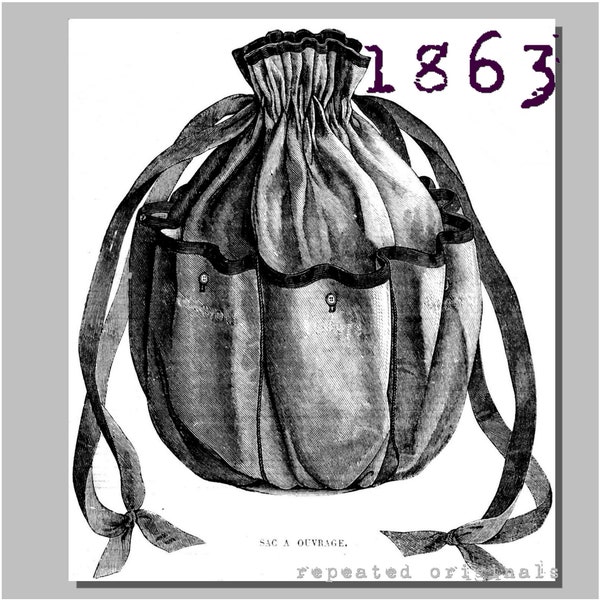 Ladies' Handbag/Workbag - Victorian Reproduction PDF Pattern - 1860's - made from original 1863 La Mode Illustrée pattern