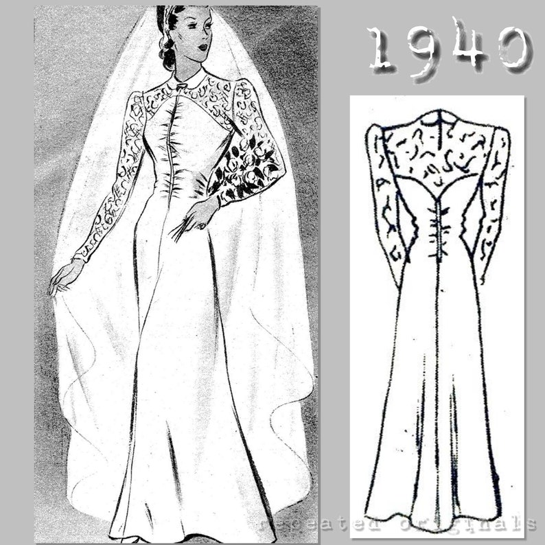 1940s Style Wedding Dresses | Classic Wedding Dresses     Wedding Dress or Elegant Afternoon Dress - Vintage Reproduction PDF Pattern - 1940s -  made from original 1940 Pattern  AT vintagedancer.com