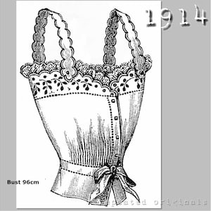 Corset Cover for a young lady (Bust 96cm) - Vintage Reproduction PDF Pattern - 1910&#39;s -  made from original 1914 La Mode Illustree Pattern