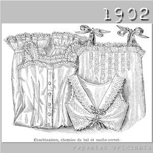 Combinations, Chemise for ball and Corset Cover- Vintage Reproduction PDF Pattern- 1900s-  made from original 1902 La Mode Illustree Pattern