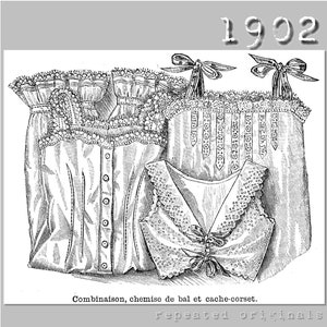 Combinations, Chemise for ball and Corset Cover- Vintage Reproduction PDF Pattern- 1900s-  made from original 1902 La Mode Illustree Pattern