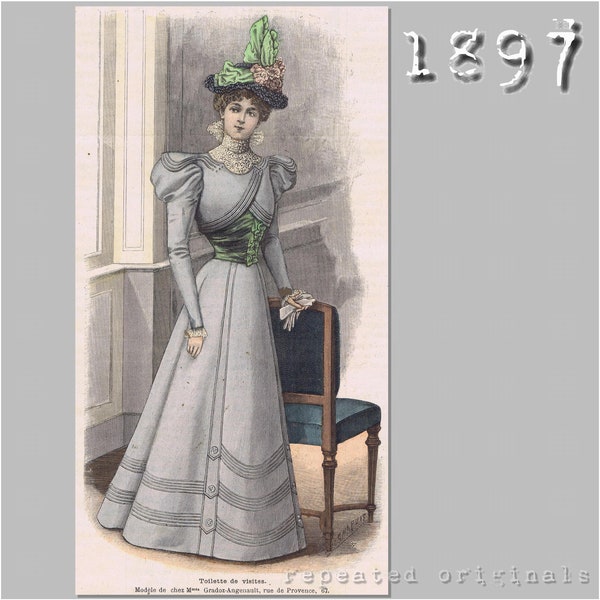 Tenue de visite - Buste 36"/92 cm - Reproduction victorienne en PDF - Années 1890 - Modèle original La Mode Illustree de 1897