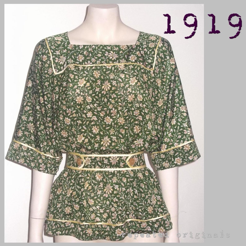 WW1, 1914-1919 Sewing Patterns     Simple Tunic Blouse - 107cm Bust - Vintage Reproduction PDF Pattern - Made from an original 1919 pattern  AT vintagedancer.com