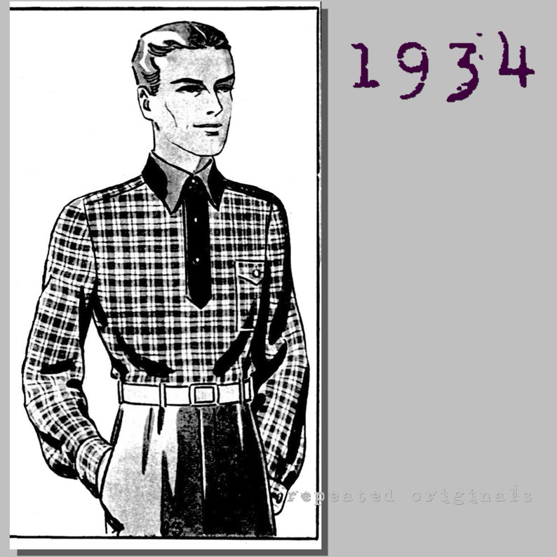 1930s Sewing Patterns- Dresses, Pants, Tops Mens long sleeve Polo Shirt - Chest: 96cm/37