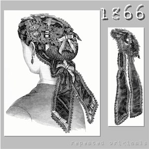 Cap or Bonnet - Victorian Reproduction PDF Pattern - 1860&#39;s - made from original 1866 La Mode Illustree pattern