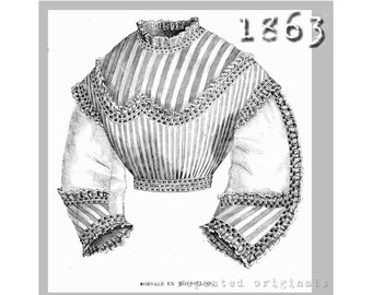 Mieder und Bluse - Victorian Reproduktion PDF Pattern - 1860&#39;s - hergestellt aus dem originalen La Mode Illustree von 1863