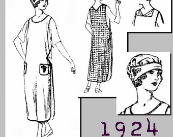 Ladies' Slip Over Apron and Cap (40" bust)  - Vintage Reproduction PDF Pattern - 1920's - made from original 1924 pattern