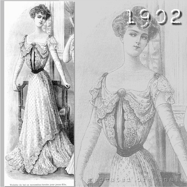 Ball Gown -  Edwardian Reproduction PDF Pattern - 1900's - made from original 1902 La Mode Illustrée pattern