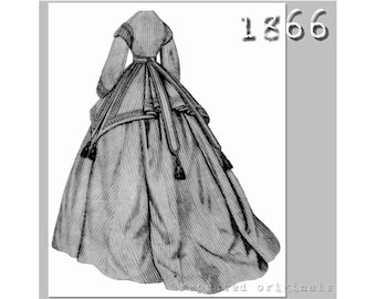 Tapered Dress with Peplum -  Victorian Reproduction PDF Pattern - 1860's - made from original 1866 La Mode Illustrée pattern