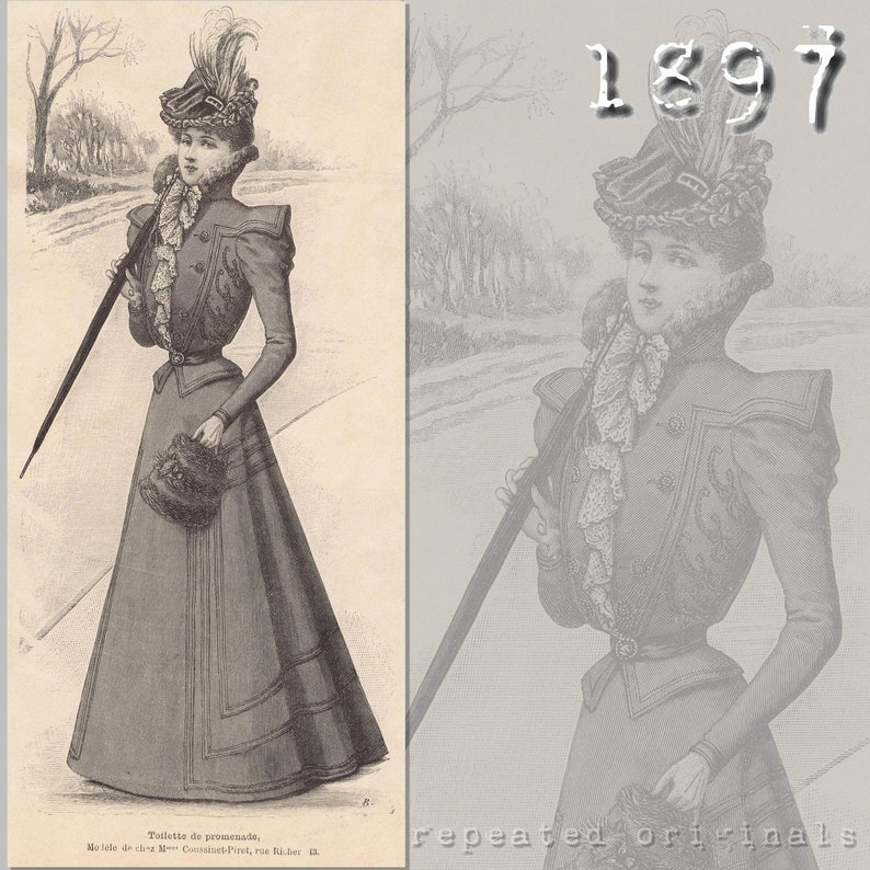 1890s to 1900 Victorian Edwardian Sewing Patterns     Walking Costume - 36/92 cm Bust -  Victorian Reproduction PDF Pattern - 1890s -  made from original 1897 La Mode Illustree  pattern  AT vintagedancer.com