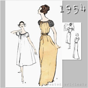 Nightgown (Medium Size Bust 34-36in) - Vintage Reproduction PDF Pattern - 1950's - made from original 1954 Pattern 9371