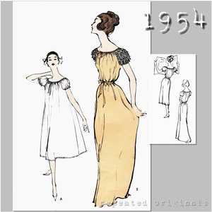 Nightgown (Medium Size Bust 34-36in) - Vintage Reproduction PDF Pattern - 1950&#39;s - made from original 1954 Pattern 9371
