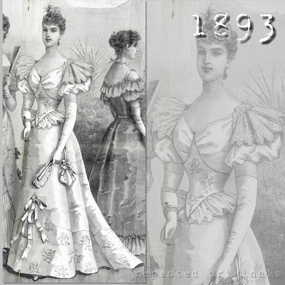Robe de bal en satin damasse et crepe Reproduction victorienne en PDF Annees 1890 realisee a partir du modele original de La Mode Illustree de 1893 Etsy Canada