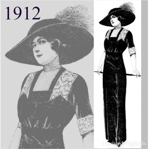 Velvet dress - Edwardian Reproduction PDF Pattern - 1910's - made from original 1912 La Mode Illustrée pattern (Bust 90cm)