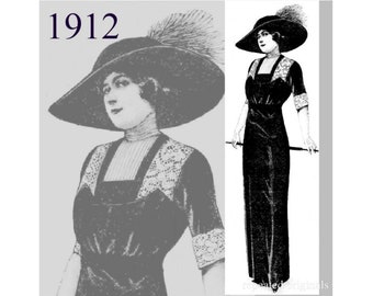 Velvet dress - Edwardian Reproduction PDF Pattern - 1910's - made from original 1912 La Mode Illustrée pattern (Bust 90cm)