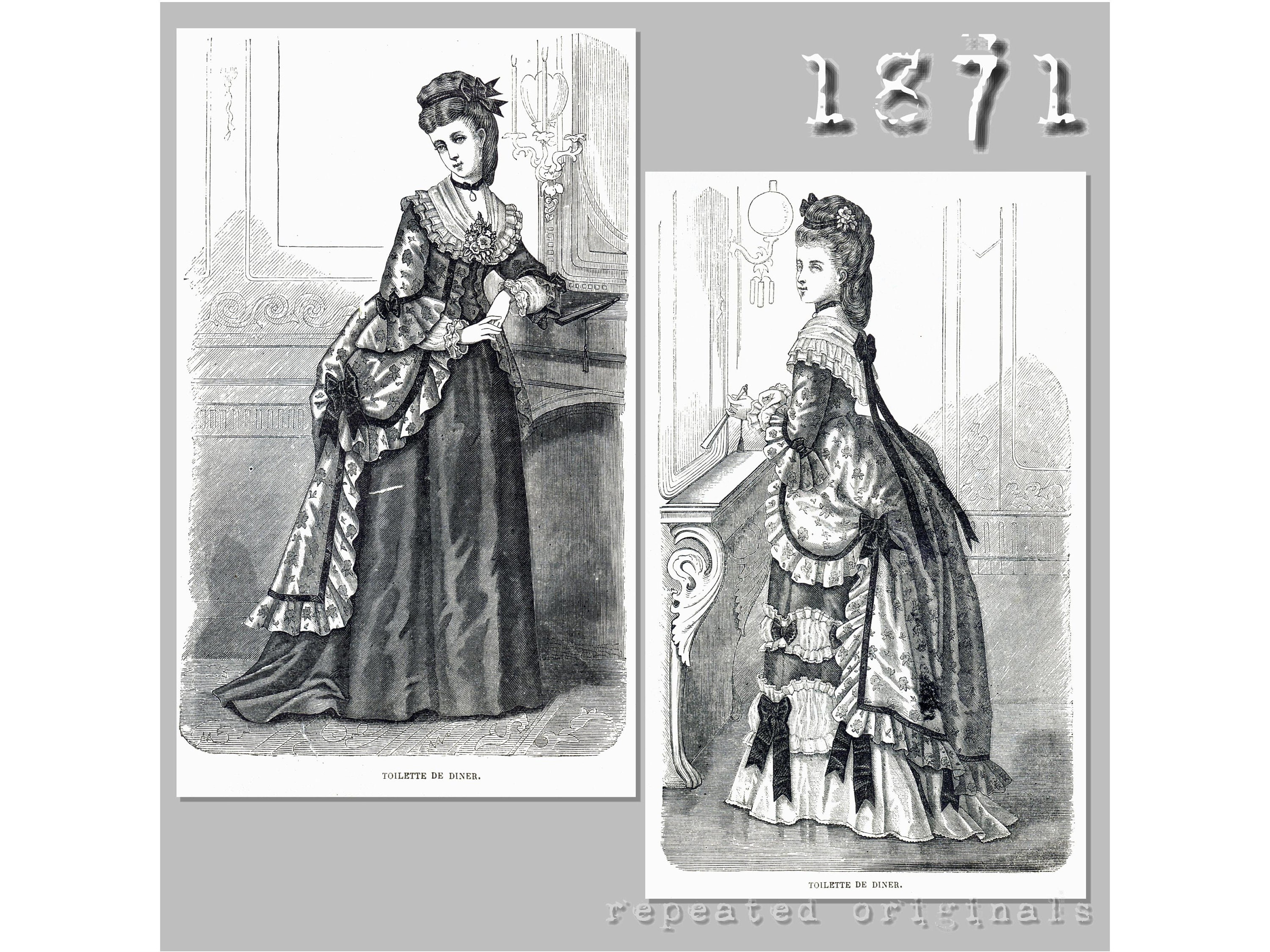Polonaisiertes Mieder mit simulierter Weste - Victorian Reproduction PDF Pattern - 1870's - hergestellt aus dem originalen La Mode Illustree von 1871