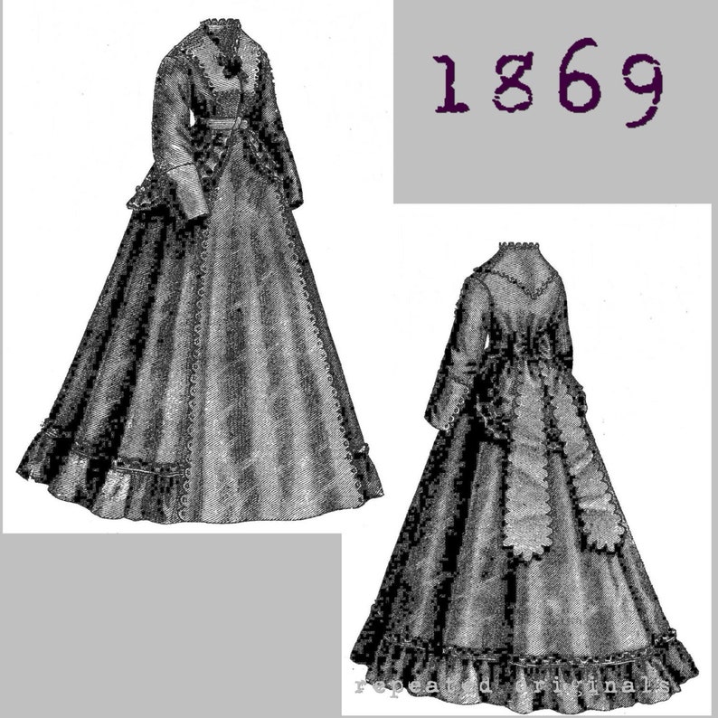 1880s Fashion History – Dresses, Clothing, Costumes     Walking Dress -  Victorian Reproduction PDF Pattern - 1860s - made from original 1869 Harpers Bazar pattern  AT vintagedancer.com