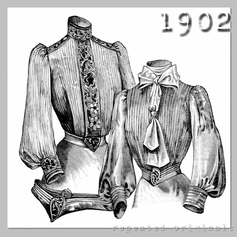 Edwardian Blouses |  Lace Blouses, Sweaters, Vests 1902 Blouses - Edwardian Reproduction PDF Pattern - 1900s - made from original 1902 La Mode Illustrée pattern $9.63 AT vintagedancer.com