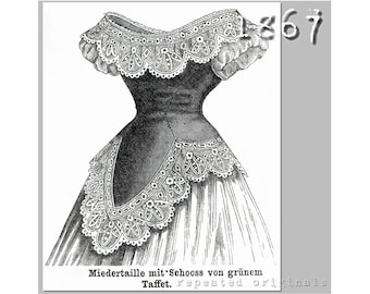 Ball or Society Bodice - Victorian Reproduction PDF Pattern - 1860's -  made from original 1867 Der Bazar pattern