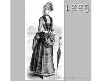 Bustle Dress - 35" Bust -  Victorian Reproduction PDF Pattern - 1880's - made from original 1885 Harper's Bazar  pattern