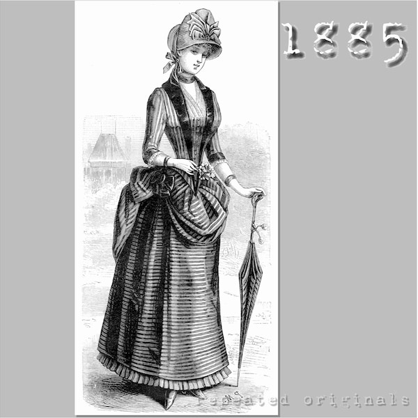 Bustle Dress - 35" Bust -  Victorian Reproduction PDF Pattern - 1880's - made from original 1885 Harper's Bazar  pattern