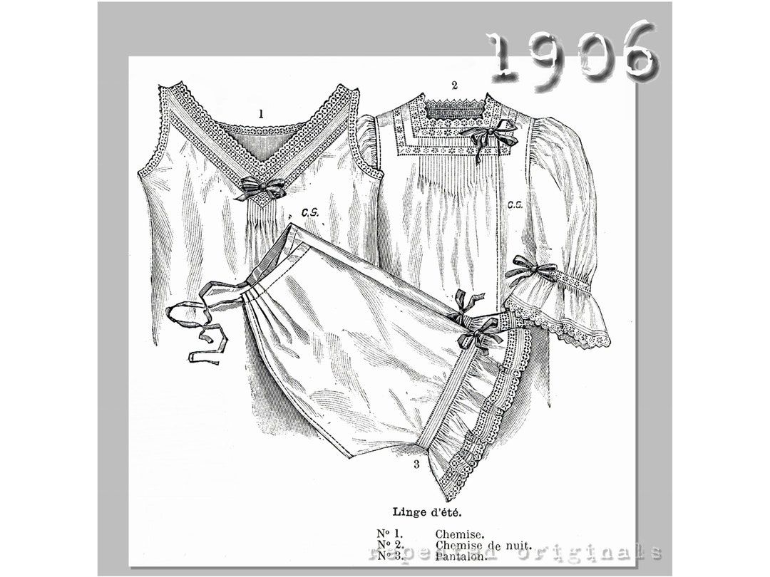 Chemise, Drawers and Nightshirt - Vintage Reproduction PDF Pattern ...