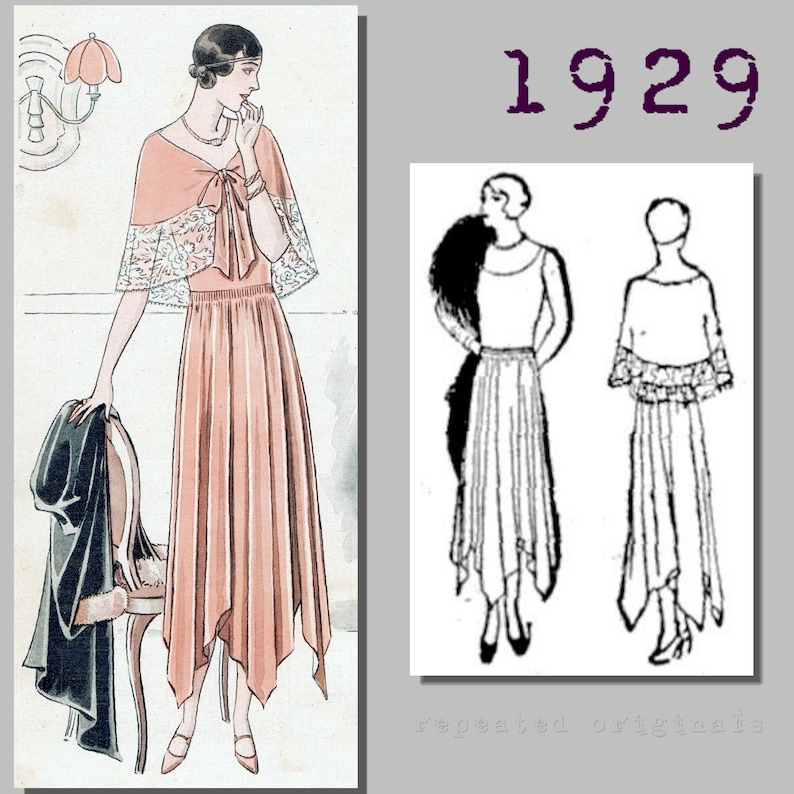 1920s Patterns – Vintage, Reproduction Sewing Patterns Ladys Evening Dress with removable cape - Bust 90cm -Vintage Reproduction PDF Pattern - 1920s - made from original 1929 pattern $10.05 AT vintagedancer.com