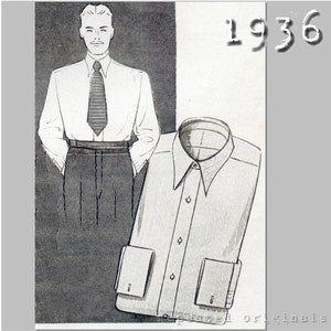 Men&#39;s Shirt with attached Collar - Chest 104cm/41&quot;  - 1930&#39;s - Vintage Reproduction PDF Pattern -  made from original 1936 Pattern