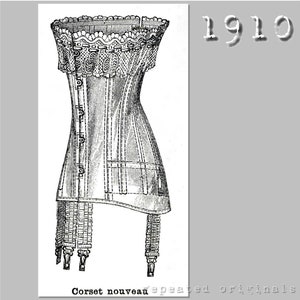 Gorset (biust 90 cm) Reprodukcja edwardiańska Wzór PDF - lata 1910 - wykonane na podstawie oryginalnego wzoru La Mode Illustrée z 1910 r.