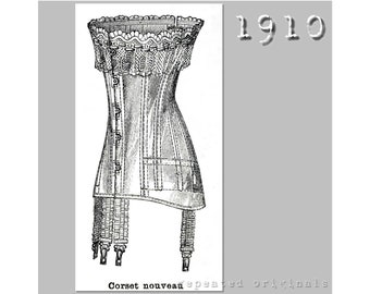 Corset (90cm bust) Edwardian Reproduction PDF Pattern - 1910's -   made from original 1910 La Mode Illustrée pattern