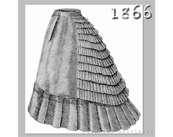 Crinoline with Tournure Bustle and Flounces - Victorian Reproduction PDF Pattern - 1860's -  made from an original 1866 pattern
