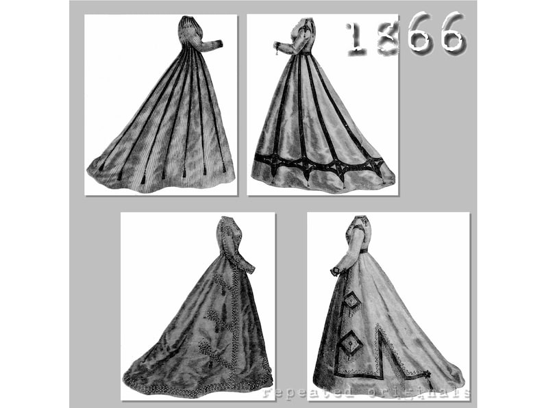 Winter Dress Designer Mme Fladry Victorian Reproduction PDF Pattern 1860's made from original 1866 Harpers Bazar pattern image 1