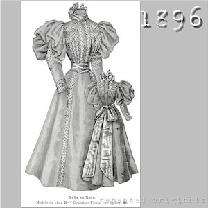 Linen Dress - Bodice and Skirt -Victorian Reproduction PDF Pattern - 1890&#39;s- made from original 1896 La Mode Illustree pattern