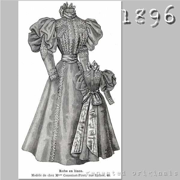 Linen Dress - Bodice and Skirt -Victorian Reproduction PDF Pattern - 1890's- made from original 1896 La Mode Illustree pattern