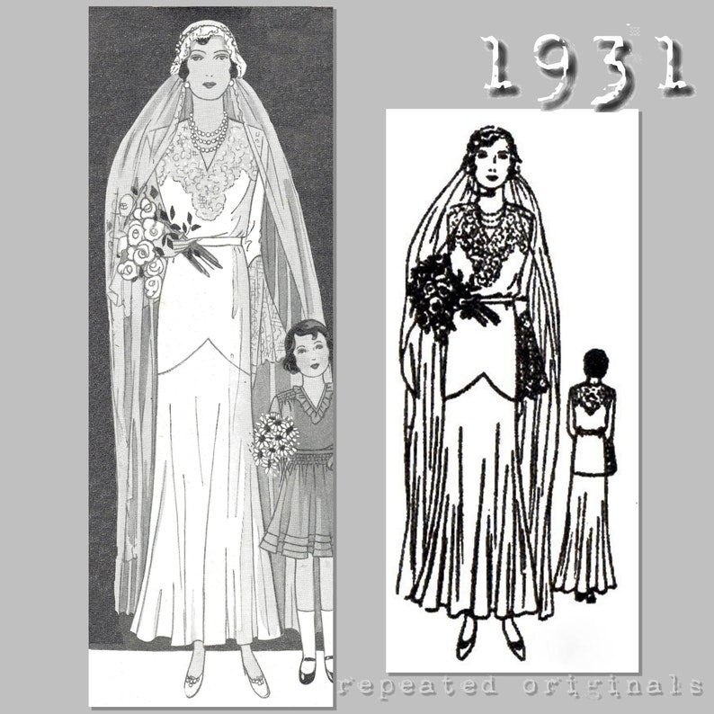 1930s Wedding History – Dresses, Shoes, Accessories     Wedding dress - Bust 108cm - Vintage Reproduction PDF Pattern - 1930s - made from original 1931 Pattern  AT vintagedancer.com