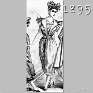 Bathing Costume: Suit and Cap - 36&quot; Bust - 1890&#39;s - Victorian Reproduction PDF Pattern - made from original 1895 La Mode Illustree  pattern
