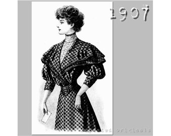 Damen kariertes Wollkleid - Edwardian Reproduction PDF Pattern - 1900&#39;s - hergestellt aus dem Original von 1907